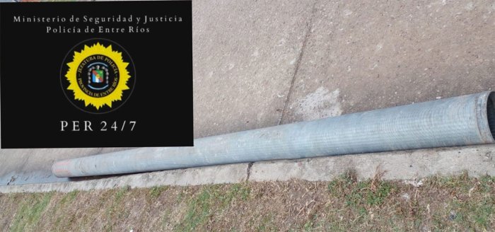 El ca&ntilde;o junto al nuevo logo que emplea la Polic&iacute;a de Entre R&iacute;os