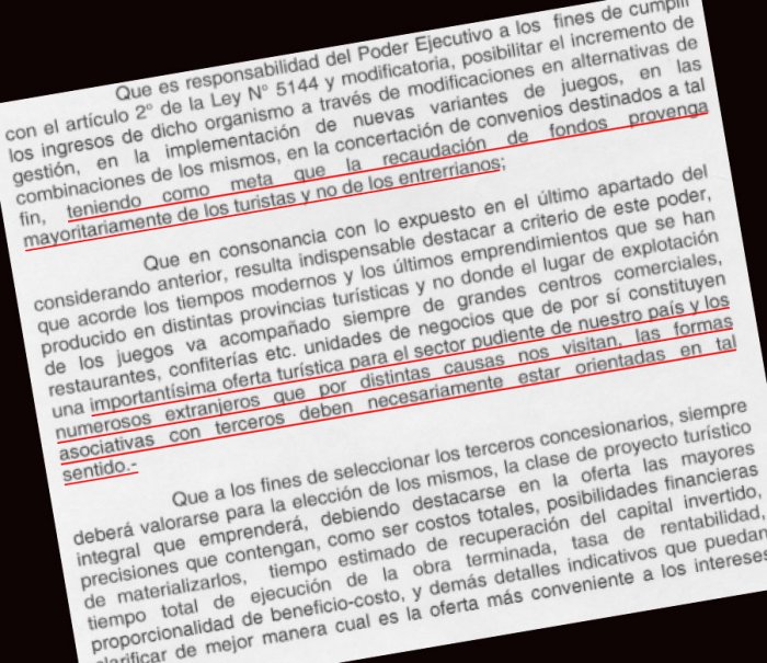 Un fragmento del decreto que habilit&oacute; a Casinos Victoria