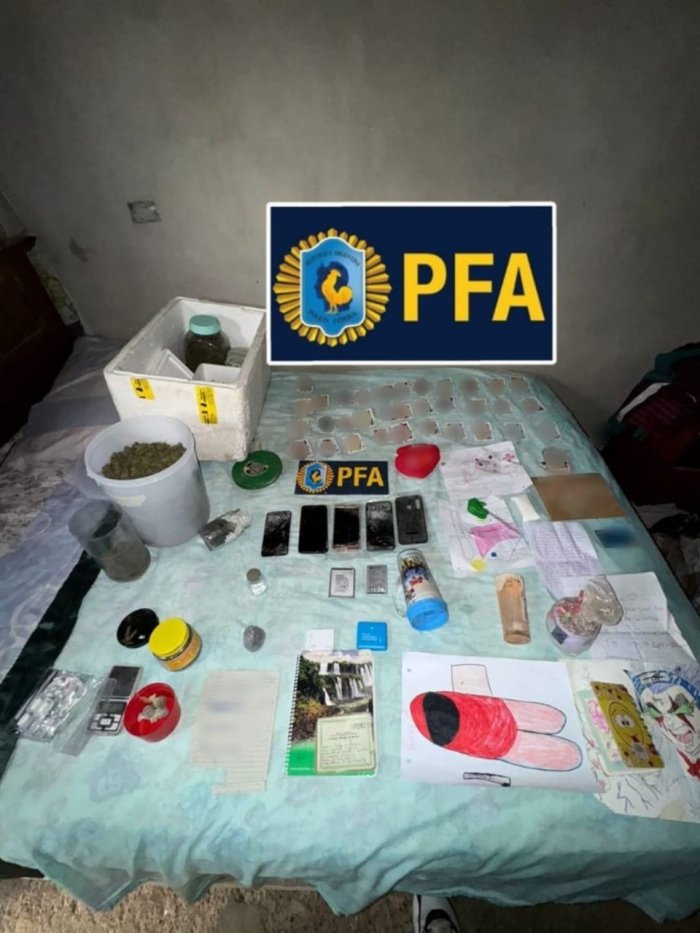 Los estupefacientes y los dibujos secuestrados. Cr&eacute;dito: Ministerio de Seguridad de Naci&oacute;n