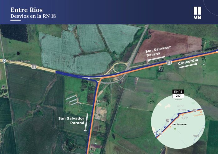As&iacute; detall&oacute; Vialidad Nacional c&oacute;mo es el nuevo desv&iacute;o en la Ruta Nacional 18, en obras.