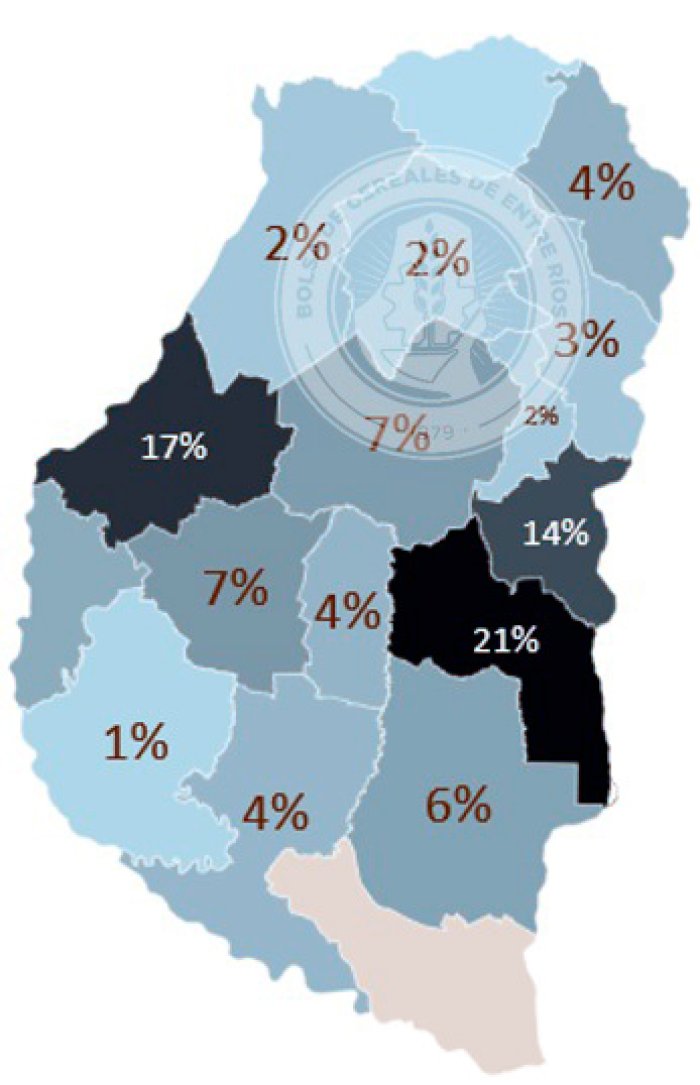Distribuci&oacute;n departamental del consumo de soja en Entre R&iacute;os.
