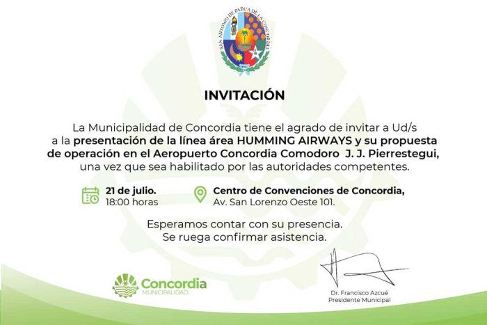 La invitaci&oacute;n parti&oacute; del municipio, sin participaci&oacute;n del Ente que administra el Aeropuerto
