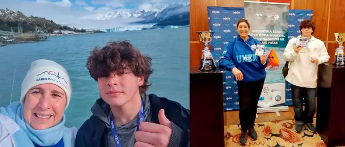Pedro Issler junto a su mam&aacute; Silvina Crosa, que tambi&eacute;n compiti&oacute; en El Calafate.