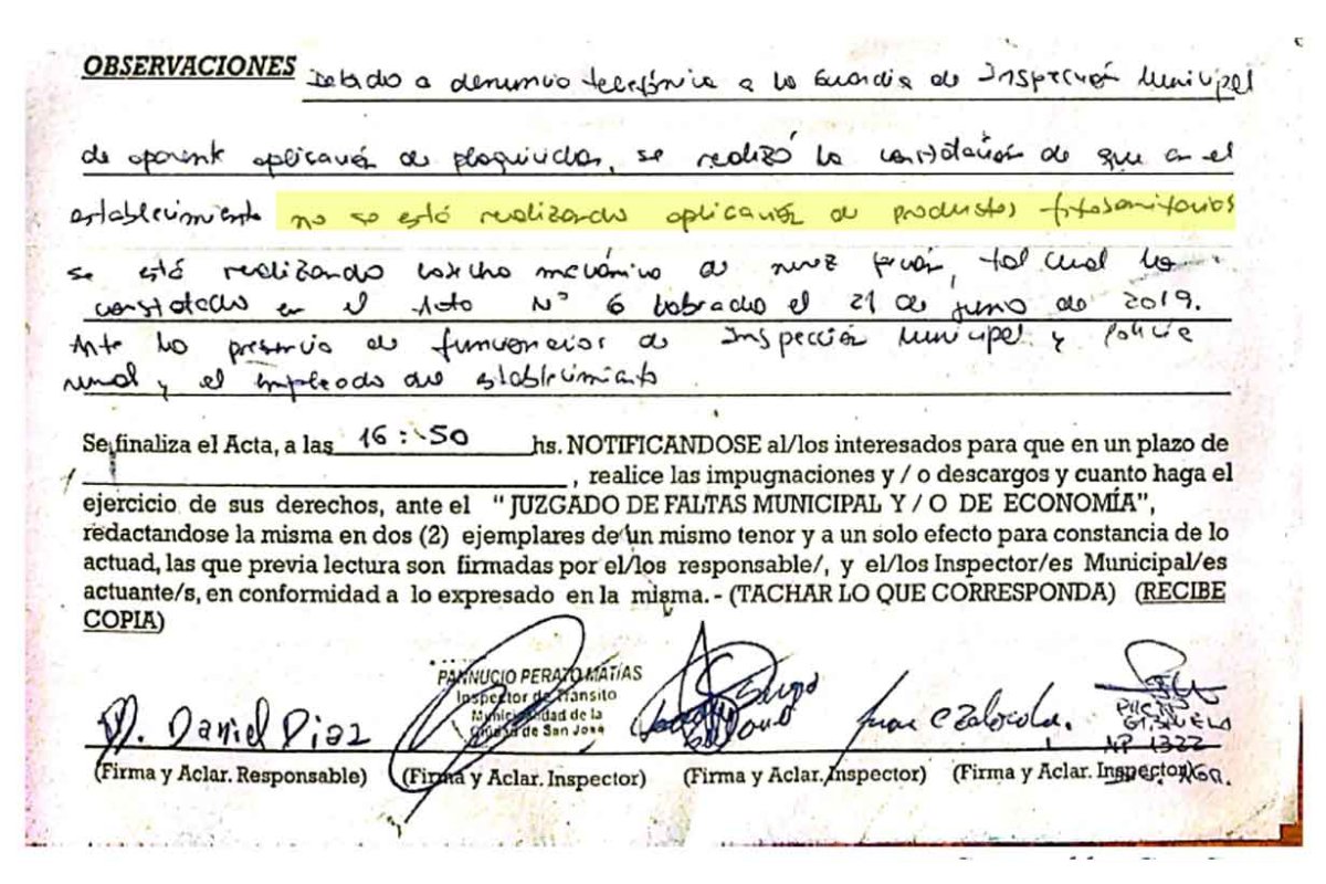 Acta oficial admite que no se fumig&oacute;