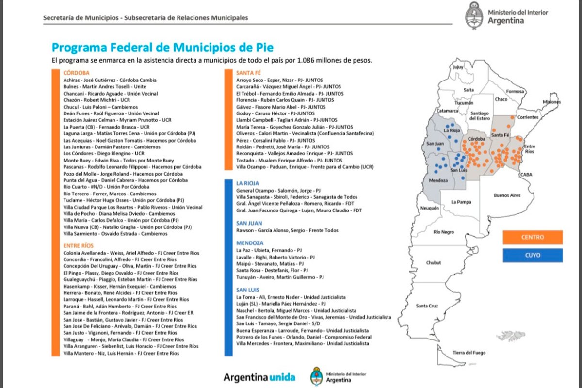 La lista oficial de municipios beneficiados