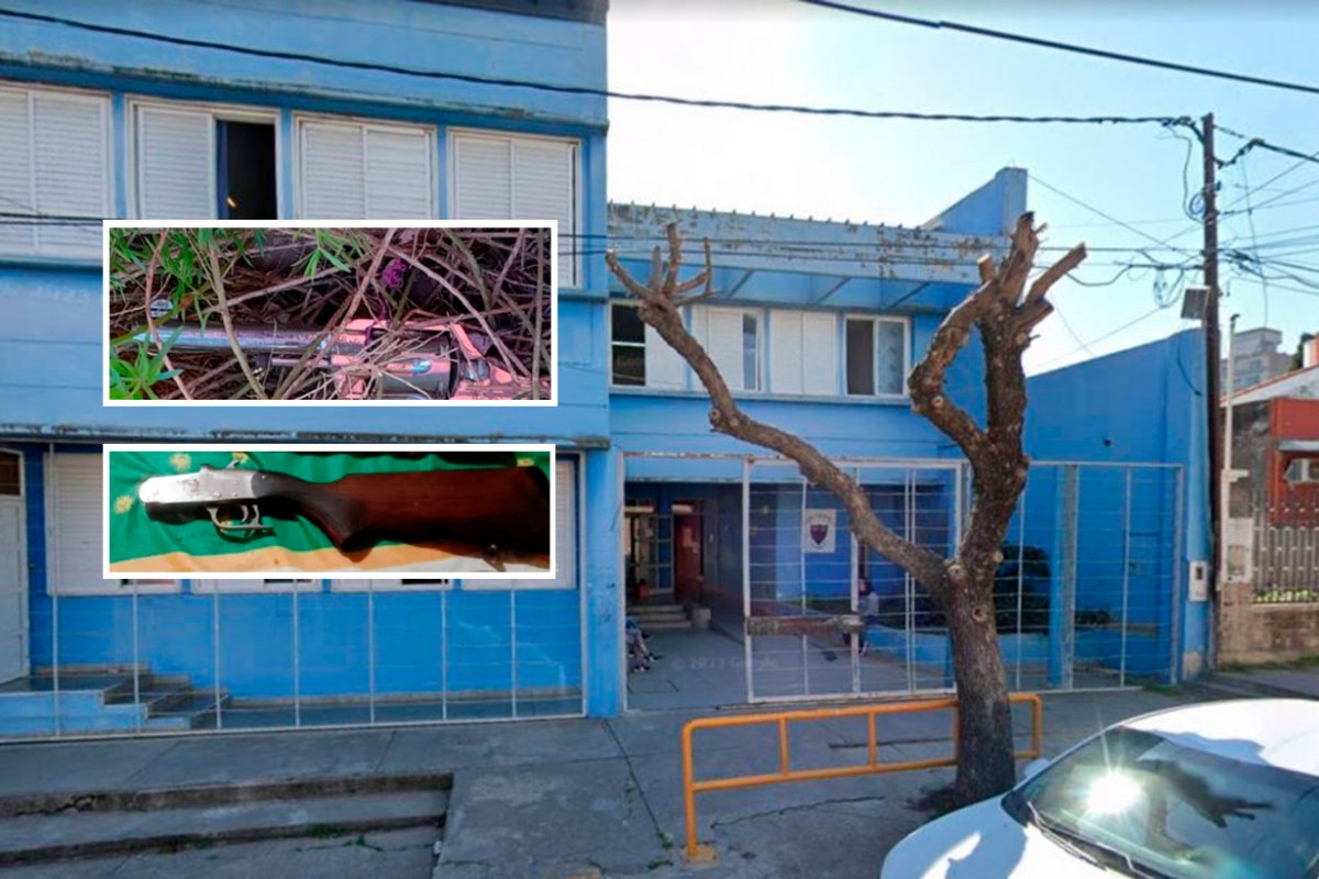 La escuela del incidente y las armas secuestradas.