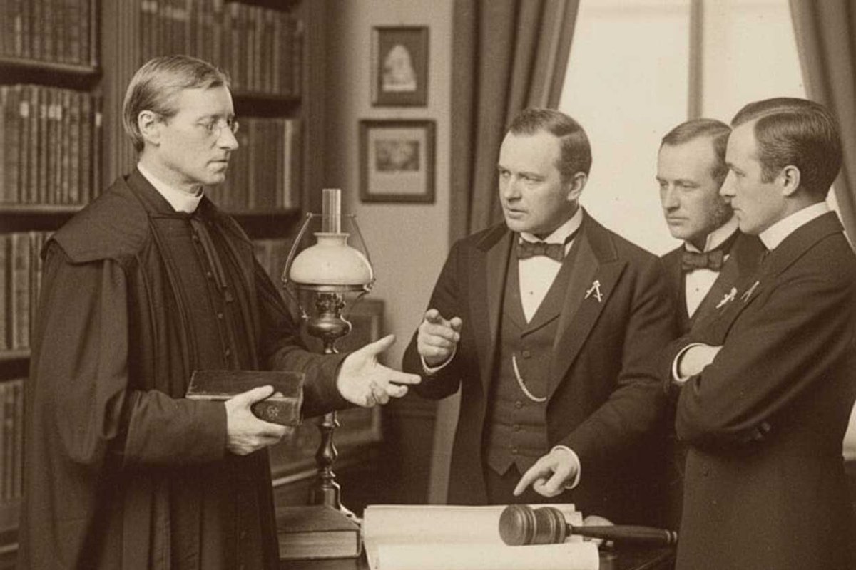 Lantelme, con los masones (imagen recreada)